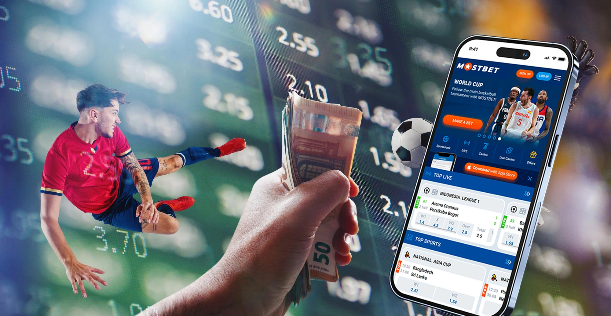 Скриншот главного экрана мобильного приложения Mostbet