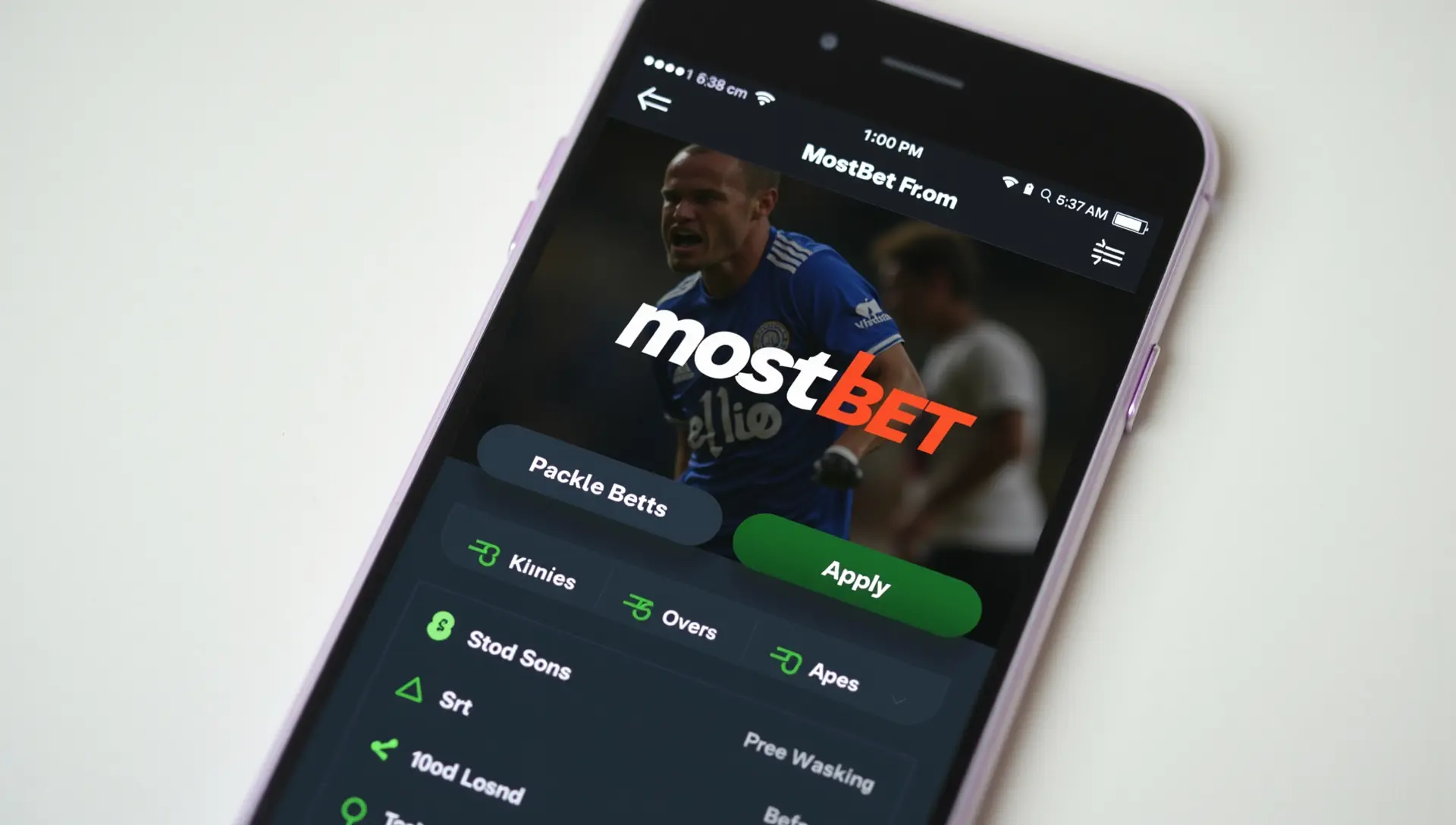 Скриншот главного экрана мобильного приложения Mostbet